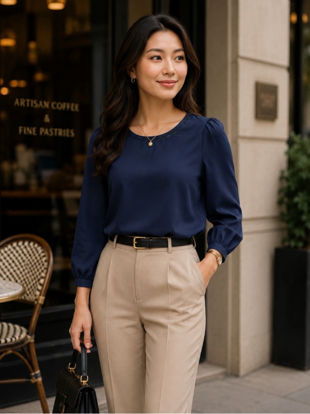 J. Crew Navy Long-Sleeve Blouse